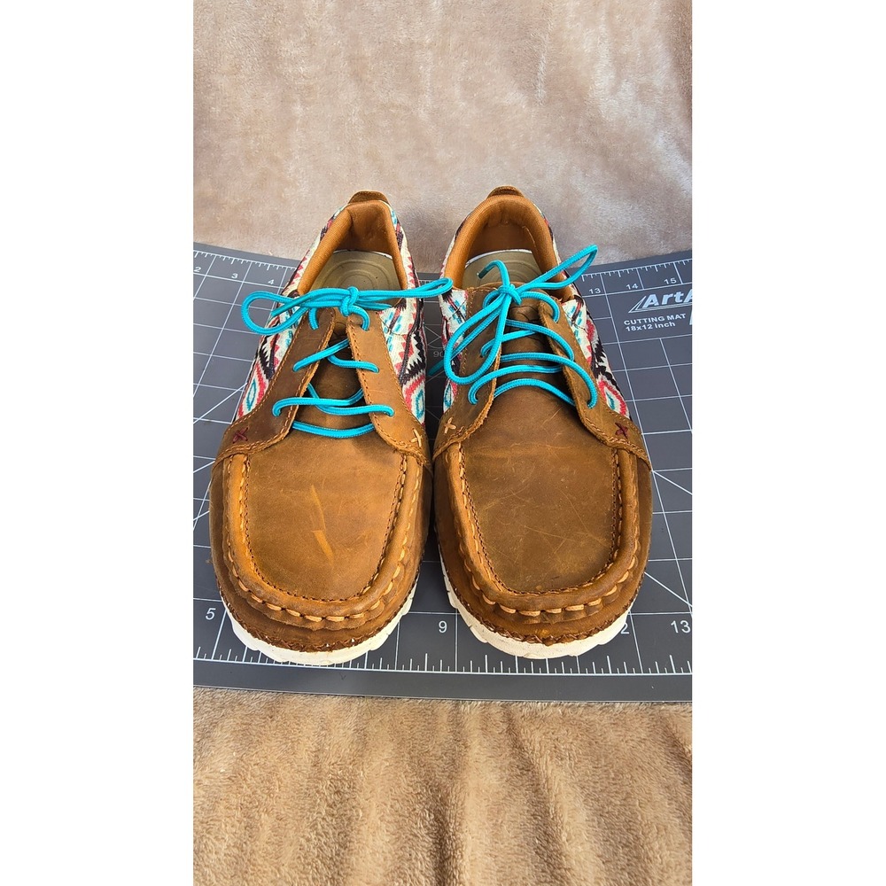 Twisted X Zero-X WZX0006 Womens 8.5 Brown Leather Southwestern Moc Toe Loafers